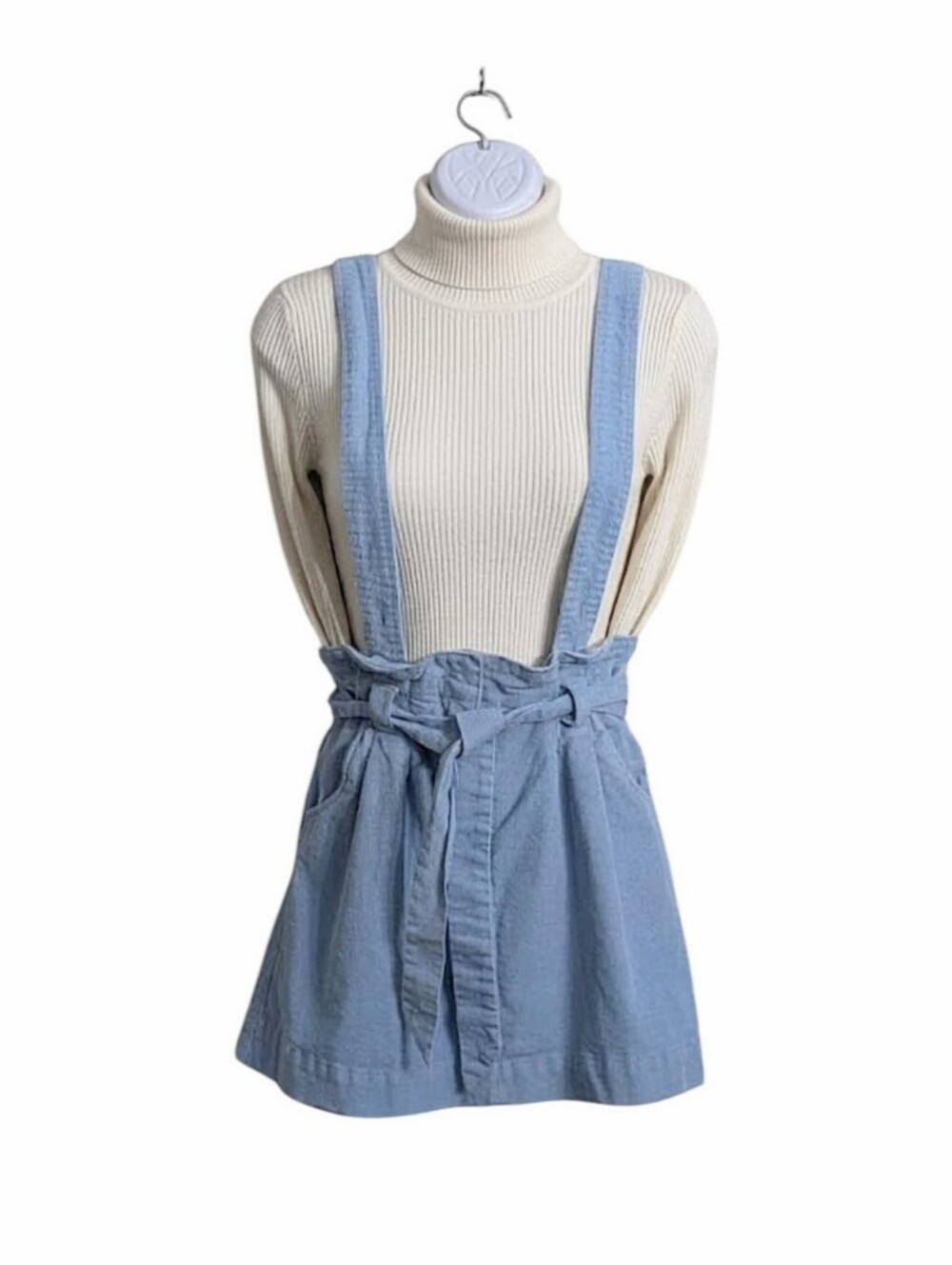 Urban Outfitters Blue Corduroy Mini Skirt Overall Size S Belted Pockets Cottage
